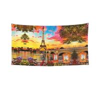 Bannière d'anniversaire Tour Eiffel Paris, bannière de fond de vacances (90 cm x 180 cm), adaptée pour la décoration de cour intérieure, tissu mural exquis de rideau.