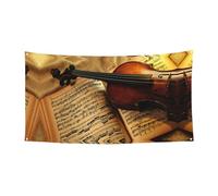 Bannière d'anniversaire violon et livre, bannière de fond de vacances (90 cm x 180 cm), adaptée pour la décoration de la cour, tissu mural exquis.