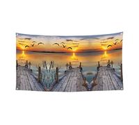 Bannière d'anniversaire Wild Goose By The Bridge, bannière de fond de vacances (90 cm x 180 cm), adaptée pour la décoration de cour intérieure, tissu mural exquis.