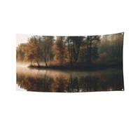 Bannière d'arbres avec reflet sur un lac - Décoration de fête d'anniversaire - Photographie - Décoration intérieure ou extérieure - Fournitures de fête - 177,8 x 88,9 cm