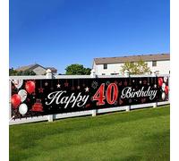 Bannière d'Arrière-Plan 40e Anniversaire,Btzo Happy 40th Birthday Decorations,Fond Rouge Et Noir Pour Les Hommes Et Les Femmes,Décoration De Fête Pour Le 40e Anniversaire,180×110cm