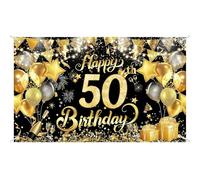 Bannière de 18e anniversaire avec 4 trous et corde de 6 m - Toile de fond pour garçons et filles - Décorations « Happy Birthday » - 180 x 110 cm - Bannière personnalisée (50e anniversaire)