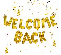 Bannière de Ballon de Lettre Welcome Back Bannière Banderole de Ballons de Lettre Back d’Or Guirlande de Bannière en Papier d'Aluminium pour Revenue à Maison École Bureau Famille