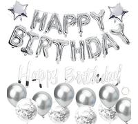 Bannière de ballons argentés « Happy Birthday » - Décorations pour homme et femme - Ballons en aluminium auto-gonflants pour décoration de fête.