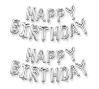 Bannière de ballons avec inscription « Happy Birthday » en aluminium noir, 40 cm de haut (argenté)