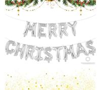 Bannière de ballons en aluminium avec inscription « Merry Christmas » pour décorations de fête de Noël (argenté)