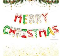 Bannière de ballons en aluminium avec inscription « Merry Christmas » pour décorations de fête de Noël (couleur bonbon)