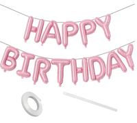 Bannière de ballons « Happy Birthday » rose clair, 40,6 cm, lettres en feuille Mylar pour décorations d'anniversaire et fournitures de fête