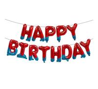 Bannière de ballons « Happy Birthday » sur le thème de l'araignée - 40,6 cm - Rouge et bleu - En aluminium Mylar - Bannière « Happy Birthday » - Pour garçons et filles - Décoration de fête prénatale