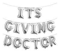 Bannière de ballons « It's Giving Doctor » - Panneau de félicitations pour remise de diplôme e 2026 - Fournitures de décoration de fête de fin d'études (ITS GIVING DOCTOR Argent)