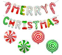 Bannière de ballons « Merry Christmas » - 40,6 cm - Ballons en aluminium - Ballons en forme de canne à sucre d'orge pour fête de Noël - Fournitures de décoration