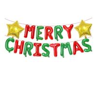 Bannière de ballons « Merry Christmas » de 40,6 cm avec étoiles - Ballons en aluminium Mylar pour décorations de fête de Noël, célébrations d'hiver, événements du Nouvel An et toiles de fond pour