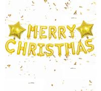 Bannière de ballons « Merry Christmas » de 40,6 cm avec étoiles - Ballons en aluminium Mylar pour décorations de fête de Noël, célébrations d'hiver, événements du Nouvel An et toile de fond pour photo