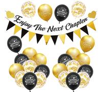 Bannière de ballons pour retraite - Comprend 2 bannières triangulaires noires et dorées sur le thème des feuilles - Ballons porte-bonheur pour retraite, remise de diplôme, sortir, fournitures de