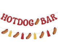 Bannière de bar Hotdog - Décoration de fête d'anniversaire sur le thème des saucisses pour enfants, décoration de fête prénatale, rouge pailleté