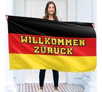 Bannière de bienvenue 150 x 90 cm - Guirlande de bienvenue - Décoration de la maison - Impression numérique vivante - Polyester 110D - Double couture (drapeau allemand)