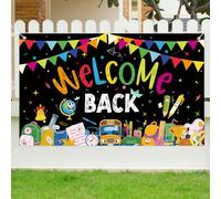 Bannière de Bienvenue, 185x110cm Bannière de Rentrée Scolaire avec Corde Bannière du Premier Jour d'École Décoration Rentrée Scolaire pour Étudiants Salles de Classe (Noir)