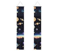 Bannière de bienvenue à suspendre Saturn Jupiter Earth - Drapeaux verticaux - Pour décoration intérieure et extérieure - 180 x 30 cm