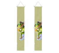 Bannière de bienvenue à suspendre « The Funny Frog doing Yoga » - Drapeaux verticaux - Pour décoration intérieure et extérieure - 180 x 30,5 cm