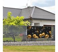 Bannière de bienvenue - Bannière de vacances - Ballons noirs et dorés - Bannière murale à suspendre pour photo - Toile de fond avec 4 trous - Bannière de porte - Décoration de fête - Fournitures de
