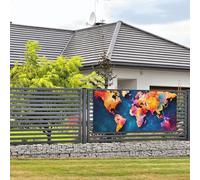 Bannière de bienvenue - Bannière de vacances - Carte du monde abstraite - Bannière murale à suspendre - Drapeau photo - Toile de fond avec 4 trous - Panneau de porche - Bannière de porte - Décoration