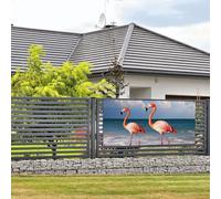 Bannière de bienvenue - Bannière de vacances flamant rose marchant sur la plage - Bannière murale à suspendre pour photo - Toile de fond avec 4 trous - Bannière de porte - Décoration de fête - Petite