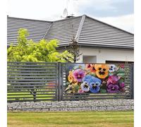 Bannière de bienvenue - Bannière de vacances - Fleurs de pensée - Bannière murale à suspendre - Drapeau photo - Toile de fond avec 4 trous - Panneau de porche - Bannière de porte - Décoration de fête