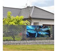 Bannière de bienvenue - Bannière de vacances - Libellule bleue - Bannière murale à suspendre pour photo - Toile de fond avec 4 trous - Panneau de porche - Décoration de fête - Fournitures de fête