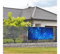 Bannière de bienvenue - Bannière de vacances - Notes de musique bleues - Bannière murale à suspendre - Drapeau photo - Toile de fond avec 4 trous - Panneau de porche - Bannière de porte - Décoration