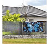 Bannière de bienvenue - Bannière de vacances - Papillon bleu - Bannière murale à suspendre pour photo - Toile de fond avec 4 trous - Panneau de porte - Décoration de fête - Petite taille