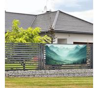 Bannière de bienvenue - Bannière de vacances - Paysage de montagne verte - Bannière murale à suspendre - Drapeau pour photo - Toile de fond avec 4 trous - Panneau de porche - Bannière de porte
