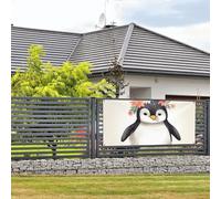 Bannière de bienvenue - Bannière de vacances - Pingouin portant des fleurs - Bannière murale à suspendre pour photo - Toile de fond avec 4 trous - Panneau de porche - Décoration de fête - Petite