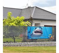 Bannière de bienvenue - Bannière de vacances - Requin souriant - Bannière murale à suspendre - Drapeau photo - Toile de fond avec 4 trous - Panneau de porche - Décoration de fête - Petite taille