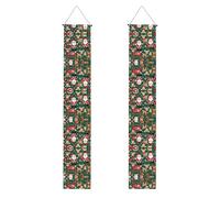 Bannière de bienvenue imprimée Père Noël et cerf de Noël - Bannière de décoration de fête festive adaptée pour les clôtures de patio et les porches