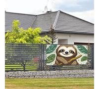 Bannière de bienvenue pour fête de vacances - Adorable paresseux - Bannière murale à suspendre - Drapeau photo - Toile de fond avec 4 trous - Décoration de fête - Petite taille