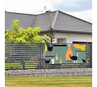 Bannière de bienvenue pour fête de vacances - Art moderne du milieu du siècle - Chats - Bannière murale à suspendre - Drapeau photo - Toile de fond avec 4 trous - Panneau de porte - Décoration de fête