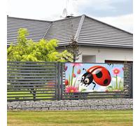 Bannière de bienvenue pour fête de vacances - Bannière de dessin animé coccinelle - Bannière murale à suspendre pour photo - Toile de fond avec 4 trous - Bannière de porte - Décoration de fête
