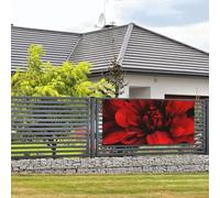 Bannière de bienvenue pour fête de vacances - Fleur rouge sur noir - Bannière murale à suspendre pour photo - Toile de fond avec 4 trous - Panneau de porche - Bannière de décoration - Fournitures de