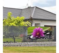 Bannière de bienvenue pour fête de vacances - Fleur violette avec pierre noire - Bannière murale à suspendre pour photo - Toile de fond avec 4 trous - Bannière de porte - Décoration de fête - Petite