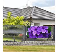 Bannière de bienvenue pour fête de vacances - Fleur violette - Bannière murale à suspendre - Drapeau pour photo - Toile de fond avec 4 trous - Panneau de porte - Décoration de fête - Petite taille