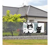 Bannière de bienvenue pour fête de vacances - Motif chats noirs et blancs - Bannière murale à suspendre pour photo - Toile de fond avec 4 trous - Décoration de porte - Fournitures de fête - Taille M