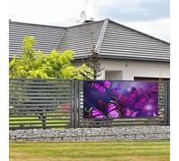 Bannière de bienvenue pour fête de vacances - Papillons violets - Bannière murale à suspendre pour photo - Toile de fond avec 4 trous - Décoration de porte - Fournitures de fête - Taille M