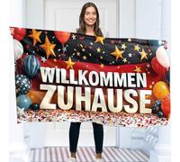 Bannière de bienvenue pour la maison 150 x 90 cm - Guirlande de bienvenue - Décoration de retour - Impression numérique vivante - Polyester 110D - Double couture (drapeau allemand)