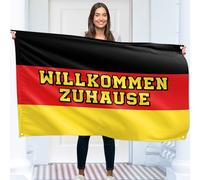 Bannière de bienvenue pour la maison 150 x 90 cm - Guirlande de bienvenue - Décoration de retour - Impression numérique vivante - Polyester 110D - Double couture (drapeau allemand)