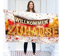 Bannière de bienvenue pour la maison 150 x 90 cm - Guirlande de bienvenue - Décoration de retour - Impression numérique vivante - Polyester 110D - Double couture (drapeau allemand)