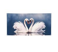 Bannière de bienvenue pour photographie - Bannière de fond cygnes en forme de cœur - Accessoires photo pour clôture, anniversaire, jardin, fête, faveurs, décoration murale, drapeau 180 x 89 cm