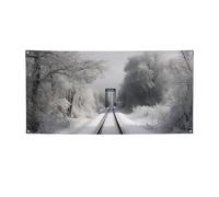 Bannière de bienvenue pour photographie - Bannière de fond pour photographie - Panneau de train enneigé - Accessoires photo pour clôture, anniversaire, jardin, fête, cadeaux - Décoration murale