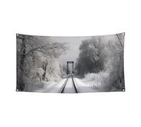 Bannière de bienvenue pour photographie - Bannière de fond pour photographie - Train enneigé - Accessoires photo - Bannière pour clôture, anniversaire, jardin, fête - Décoration murale - 177,8 x 88,9