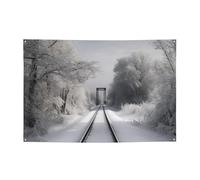 Bannière de bienvenue pour photographie - Bannière de fond pour photographie - Train enneigé - Accessoires photo - Bannière pour clôture, anniversaire, jardin, fête - Décoration murale - 180 x 120 cm