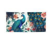 Bannière de bienvenue pour photographie - Beau paon - Accessoires photo - Bannière pour clôture, anniversaire, jardin - Fournitures de fête - Décoration murale - 180 x 89 cm